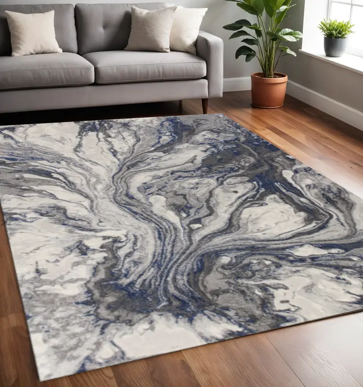 5' X 8' Blue And Gray Abstract Area Rug