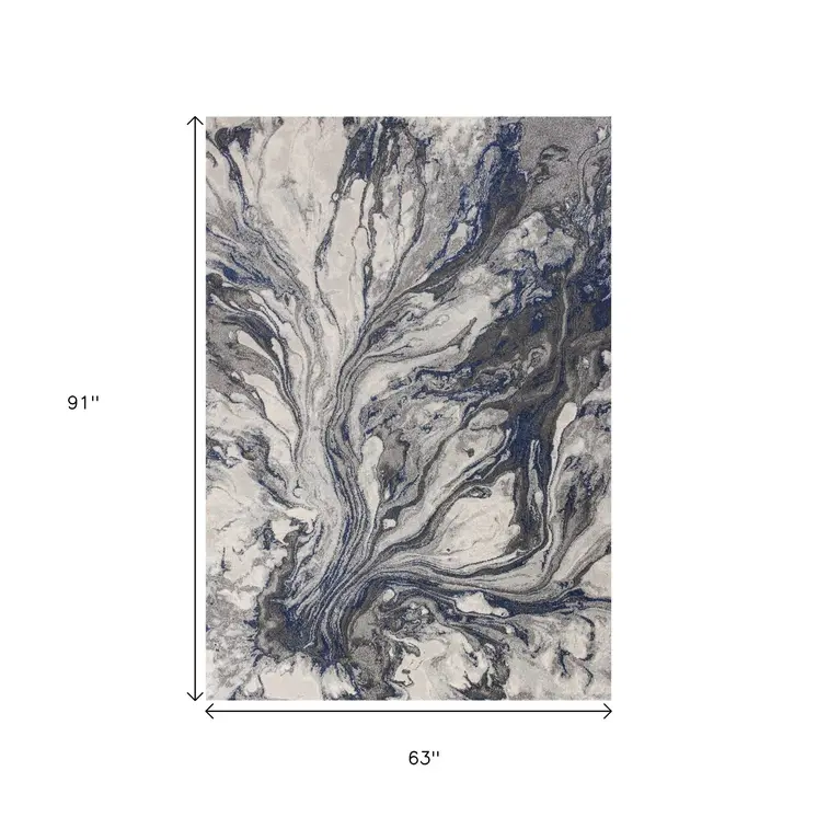5' X 8' Blue And Gray Abstract Area Rug
