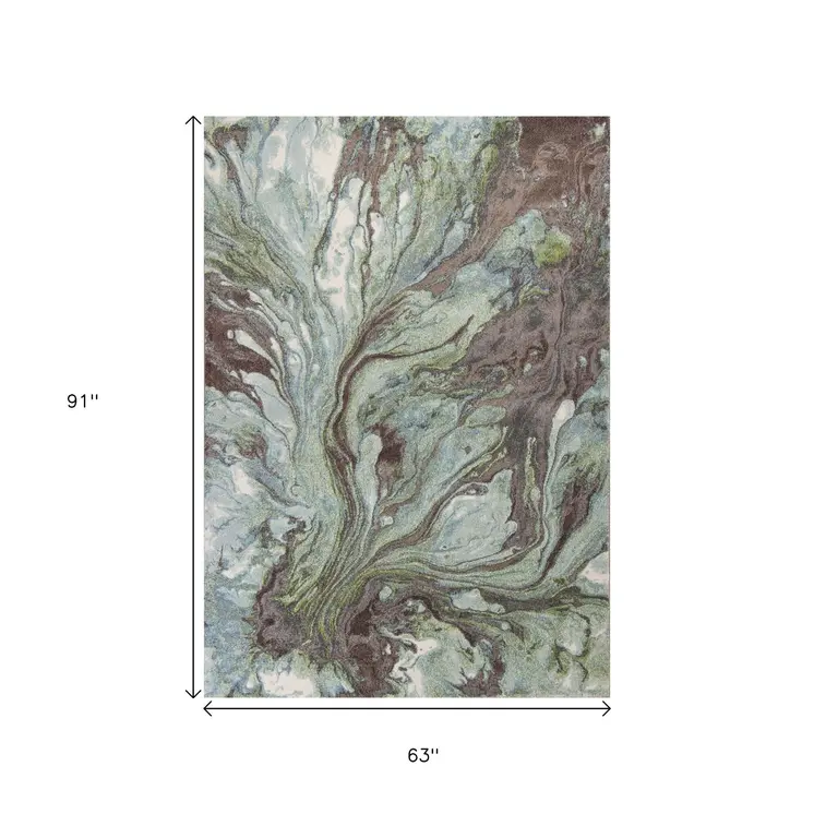 5' X 8' Blue And Brown Abstract Area Rug