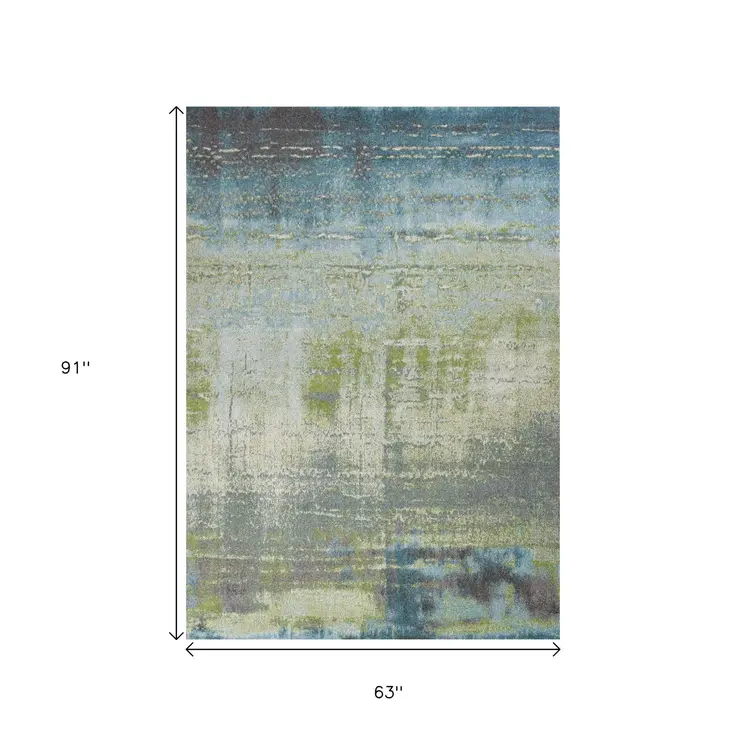 5' X 8' Blue And Green Abstract Area Rug