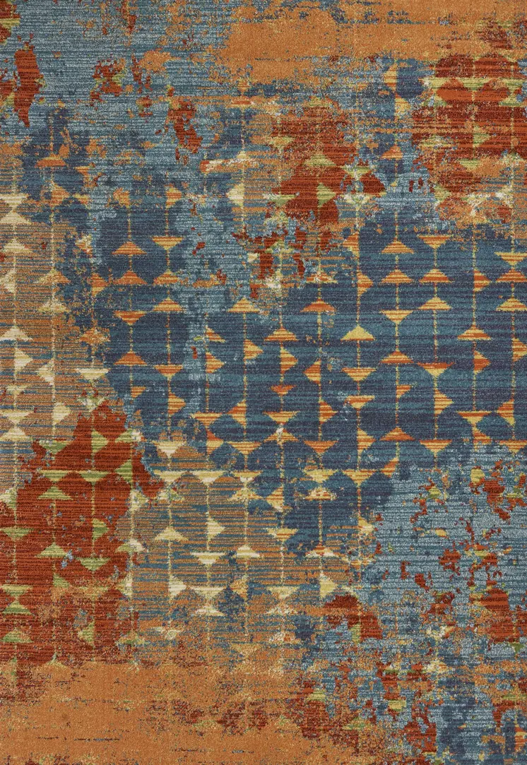 5' X 8' Blue And Coral Abstract Area Rug