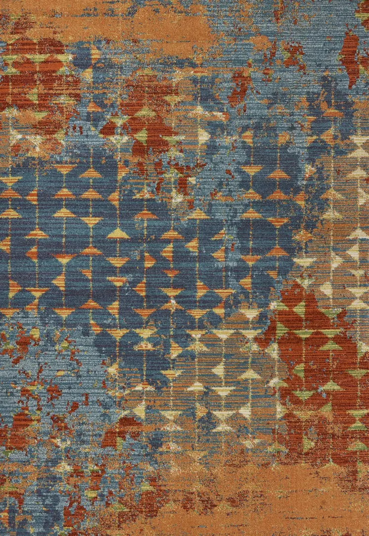 5' X 8' Blue And Coral Abstract Area Rug