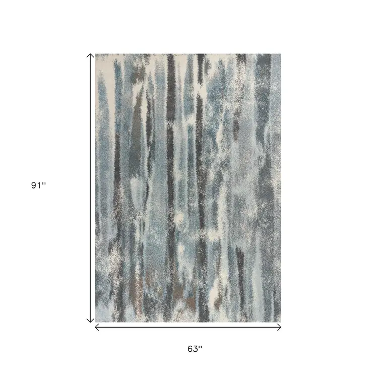 5' X 8' Teal Blue And White Abstract Area Rug
