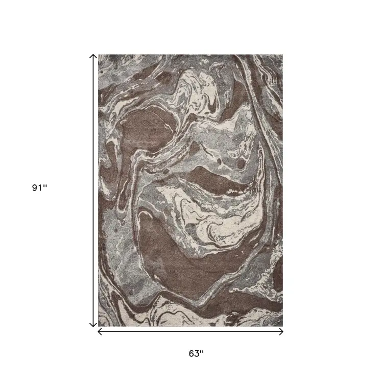 5' X 8' Brown And Ivory Abstract Area Rug