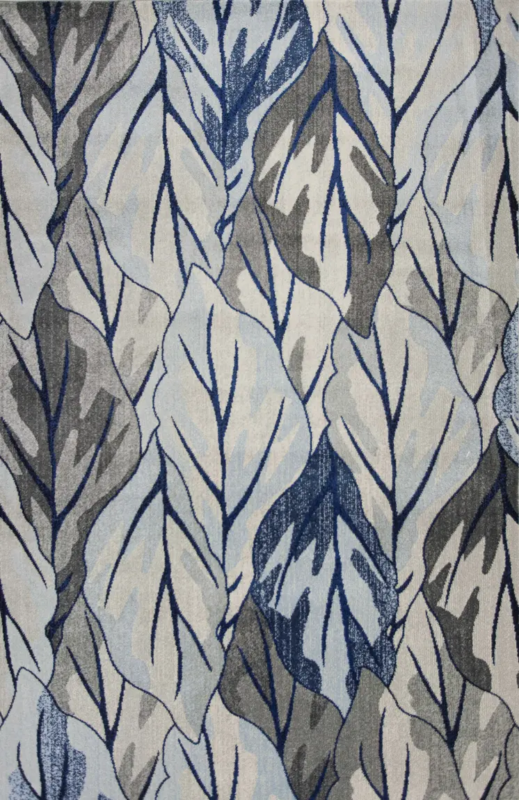 5' X 8' Gray And Navy Blue Tropical Botanical Area Rug