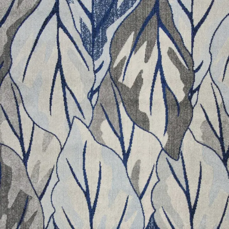 5' X 8' Gray And Navy Blue Tropical Botanical Area Rug