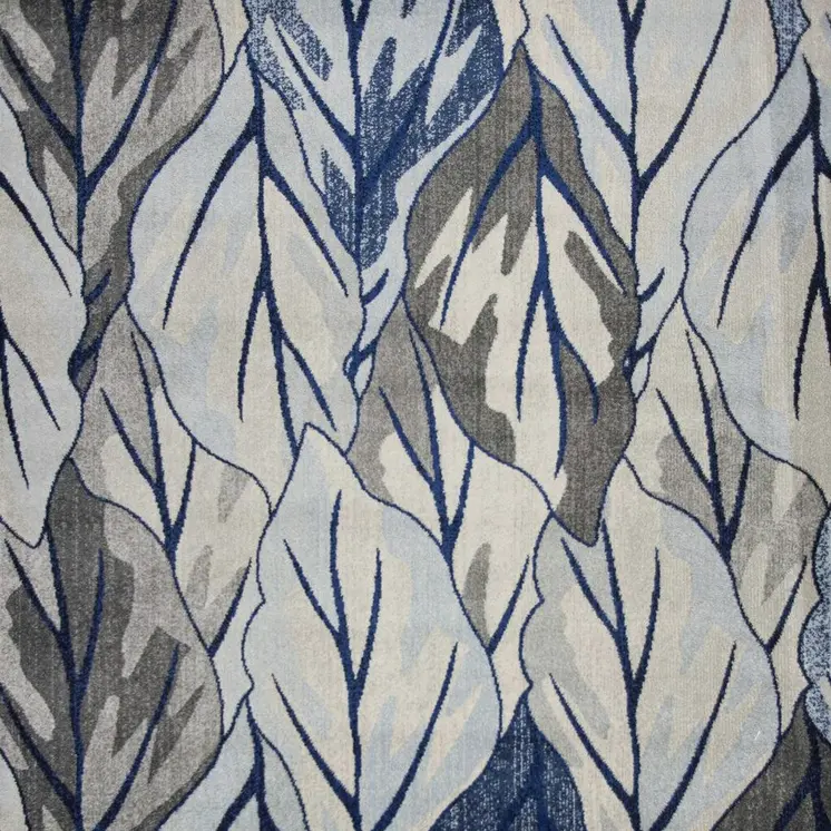 5' X 8' Gray And Navy Blue Tropical Botanical Area Rug