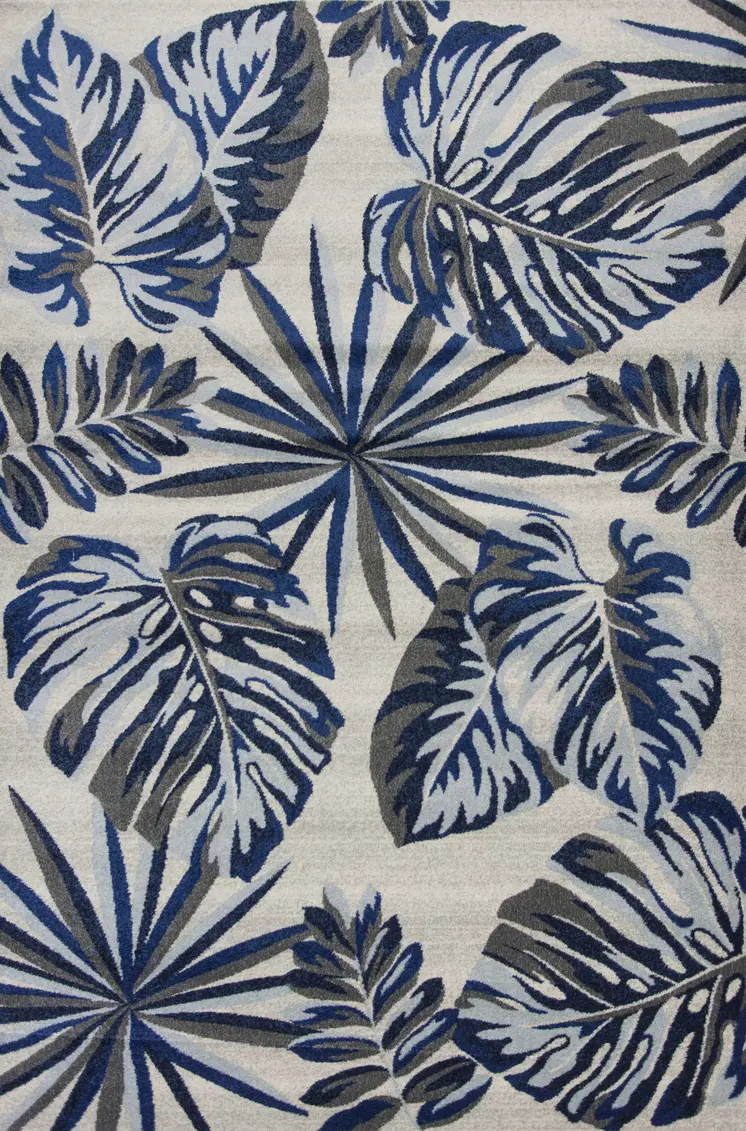 5' X 8' Gray And Blue Tropical Botanical Area Rug