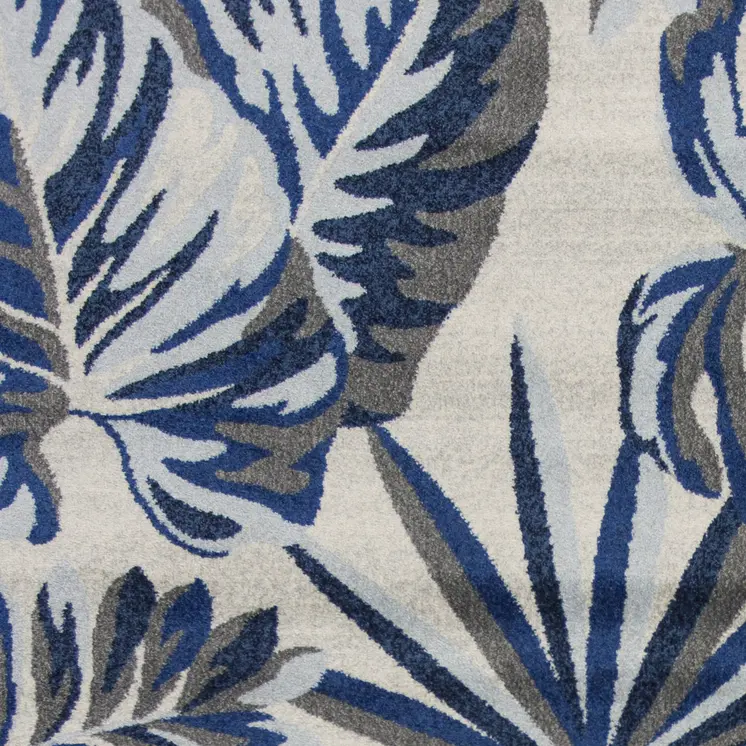 5' X 8' Gray And Blue Tropical Botanical Area Rug