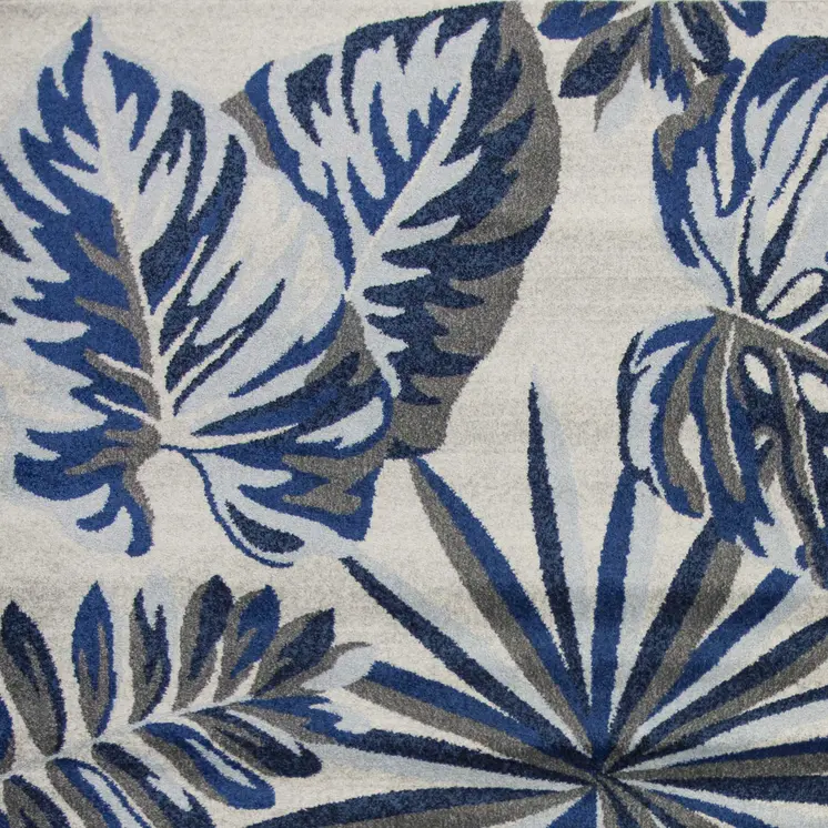 5' X 8' Gray And Blue Tropical Botanical Area Rug
