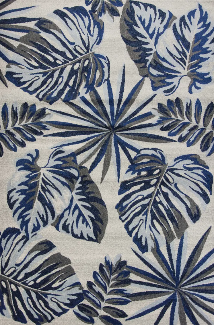 5' X 8' Gray And Blue Tropical Botanical Area Rug