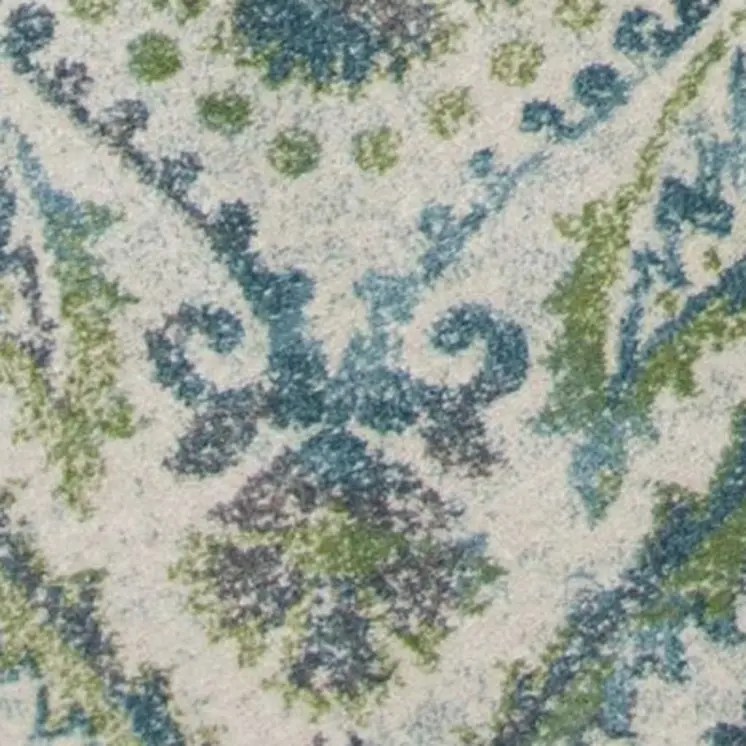 5' X 8' Ivory And Teal Tropical Floral Area Rug