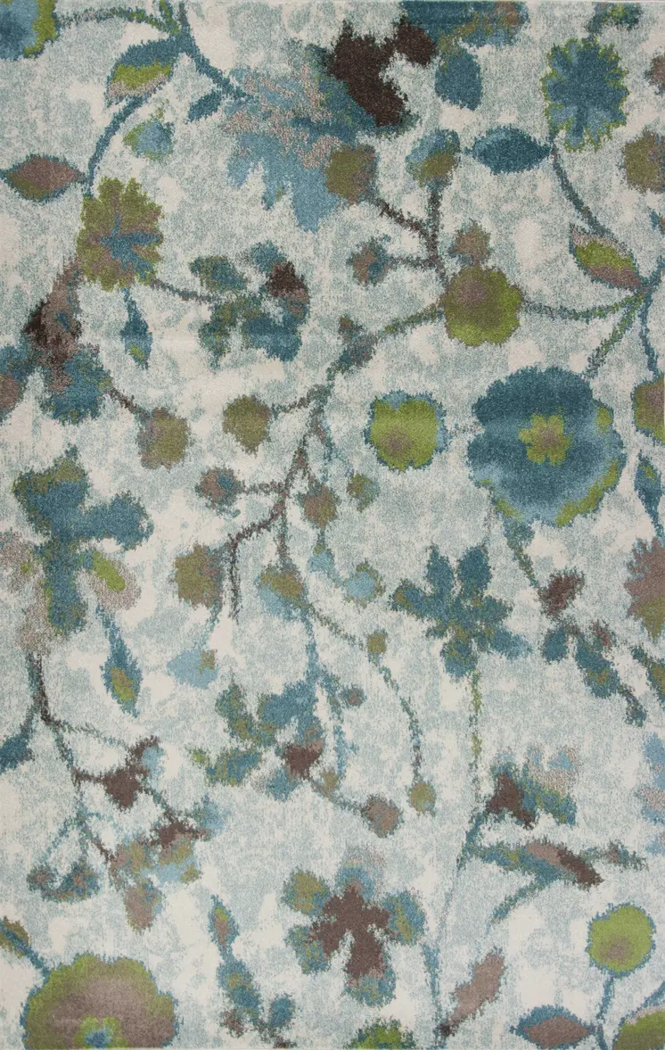 5' X 8' Teal Blue Green And White Floral Area Rug