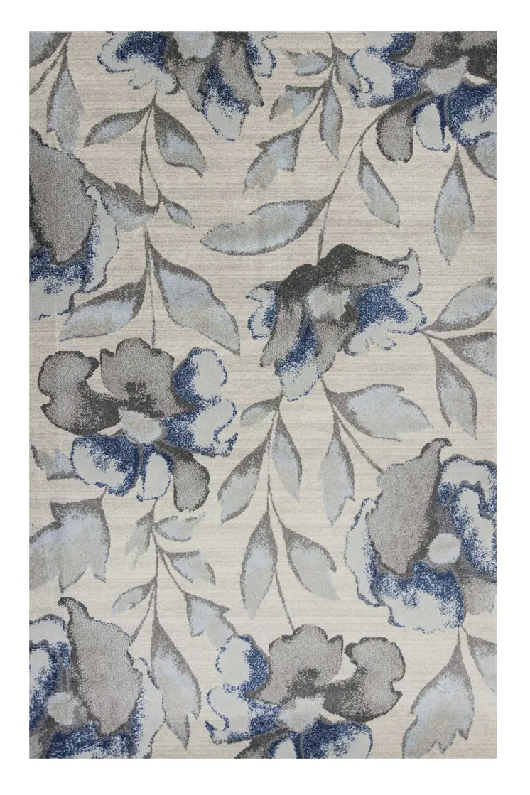 5' X 8' Gray And Blue Floral Area Rug