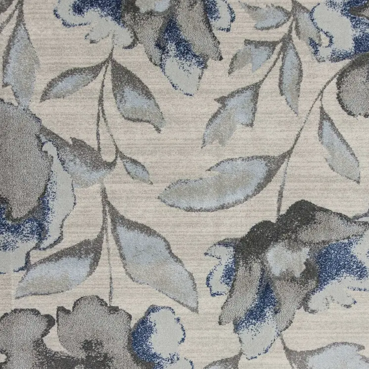 5' X 8' Gray And Blue Floral Area Rug