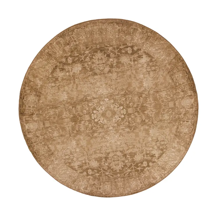 8' Beige And Pale Beige Floral Distressed Round Rug