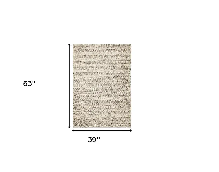 3' X 5' Gray and Ivory Wool Handmade Area Rug