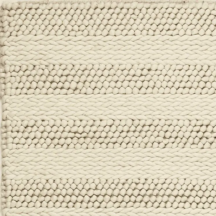3' X 5' Ivory And White New Zealand Lambs Wool Striped Hand Woven Area Rug