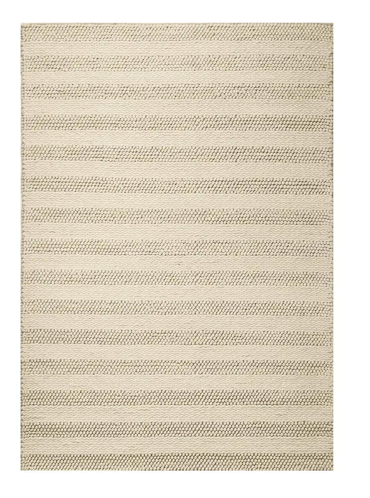 3' X 5' Ivory And White New Zealand Lambs Wool Striped Hand Woven Area Rug