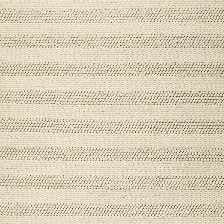 3' X 5' Ivory And White New Zealand Lambs Wool Striped Hand Woven Area Rug