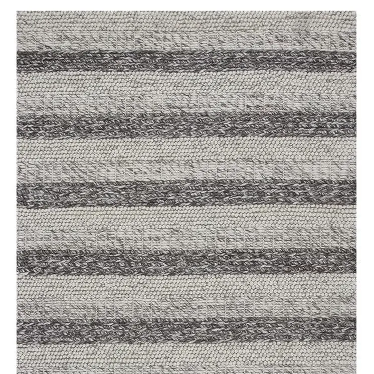 3' X 5' Gray And White New Zealand Lambs Wool Striped Hand Woven Area Rug