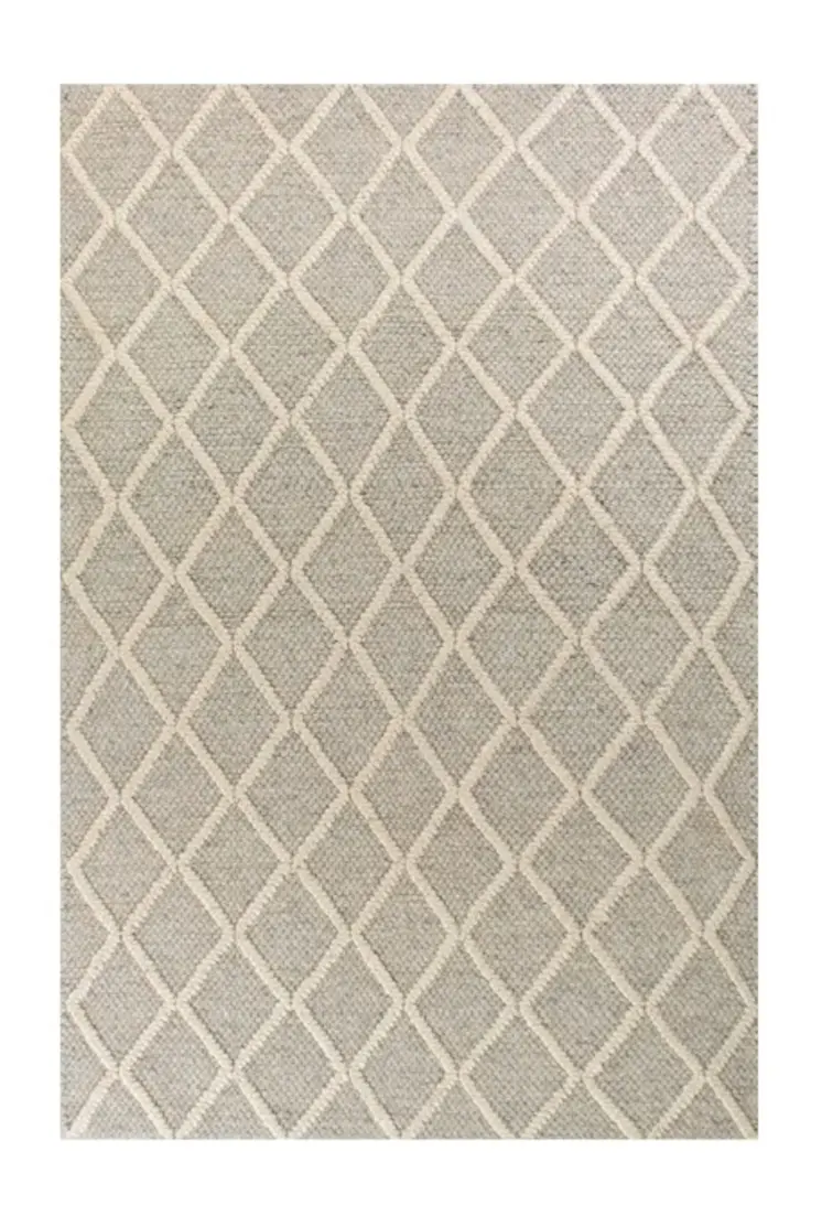 3' X 5' Gray And Ivory New Zealand Lambs Wool Diamond Area Rug