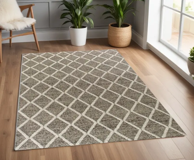3' X 5' Dark Gray And Light Gray New Zealand Lambs Wool Diamond Hand Woven Area Rug