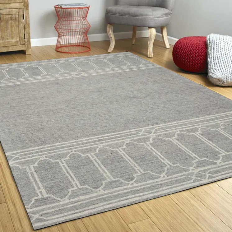 5' X 7' Gray And Ivory Wool Geometric Hand Hooked Area Rug