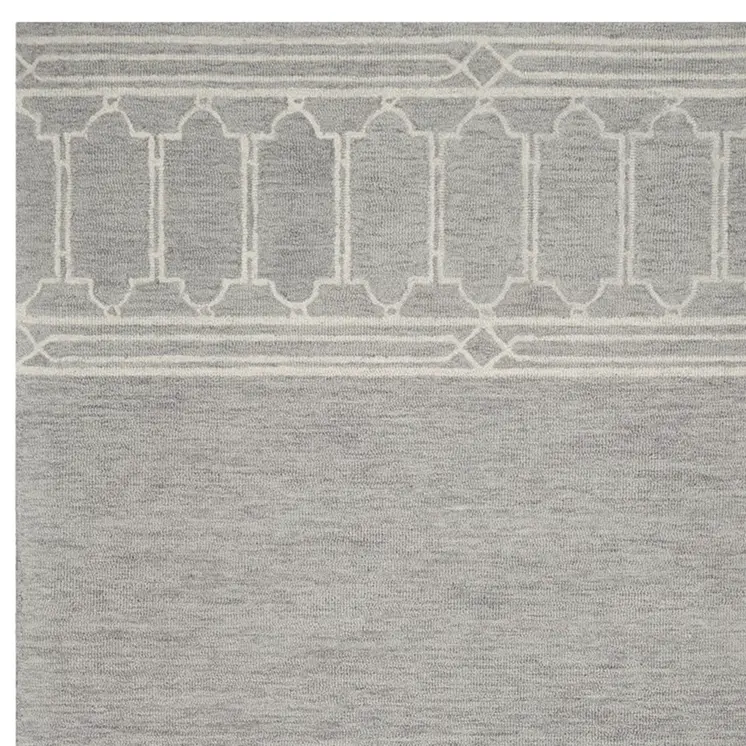 5' X 7' Gray And Ivory Wool Geometric Hand Hooked Area Rug