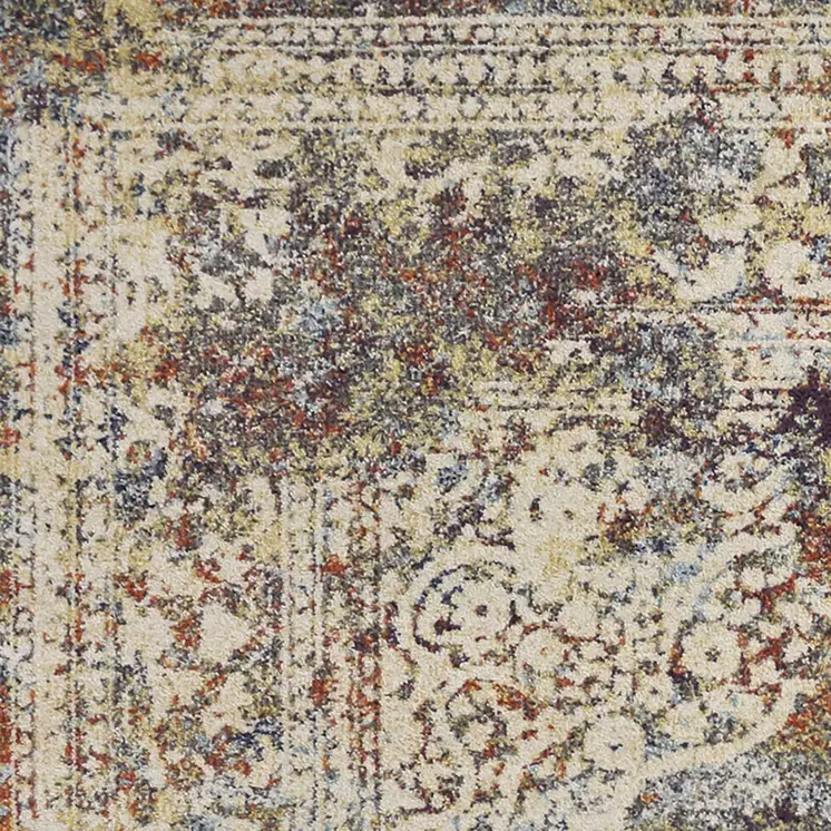 5' X 8' Ivory And Orange Medallion Area Rug