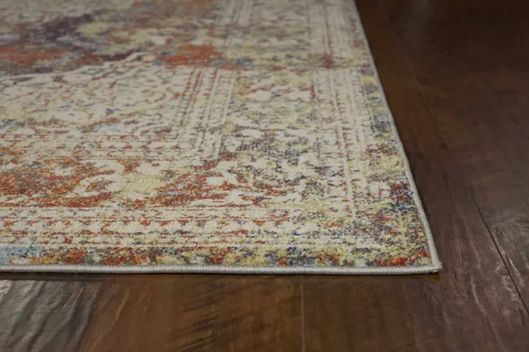 5' X 8' Ivory And Orange Medallion Area Rug