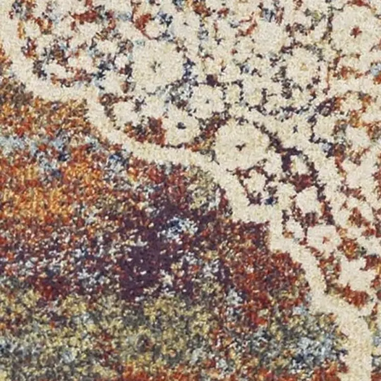 5' X 8' Ivory And Orange Medallion Area Rug