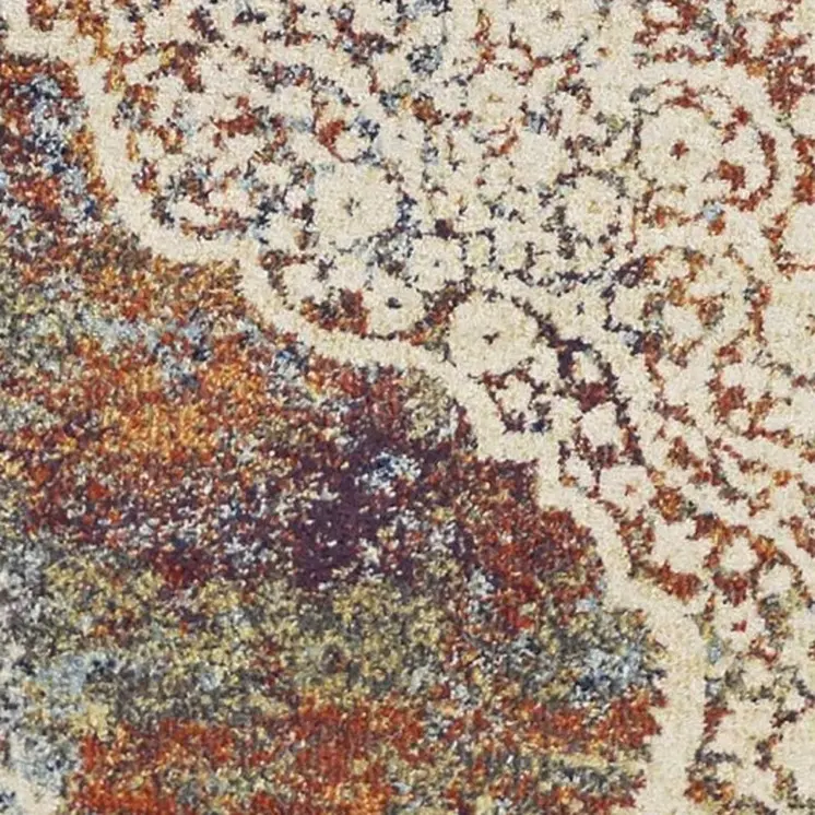 5' X 8' Ivory And Orange Medallion Area Rug
