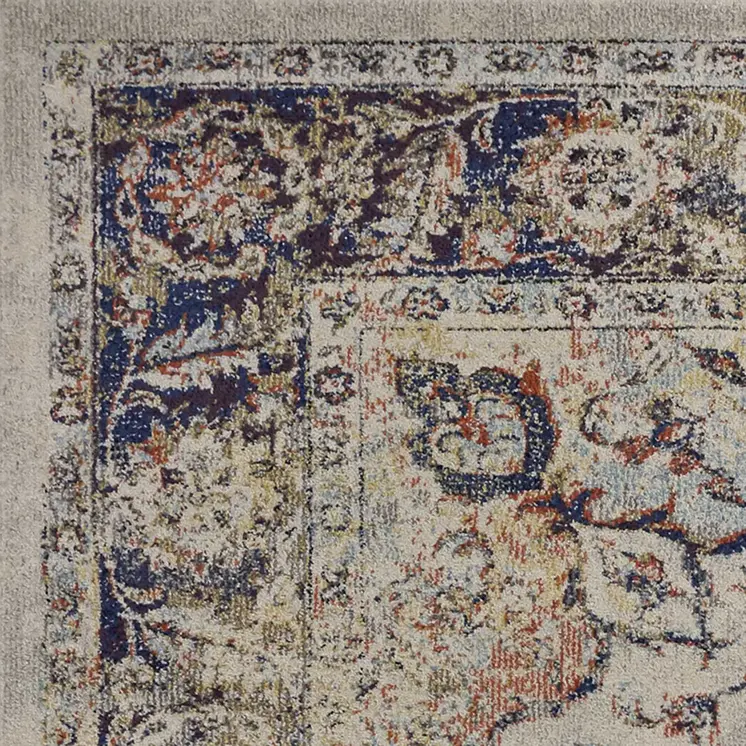 5' X 8' Ivory Floral Medallion Area Rug