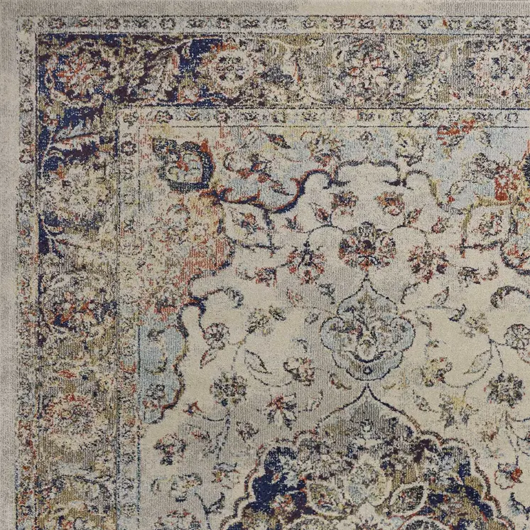 5' X 8' Ivory Floral Medallion Area Rug