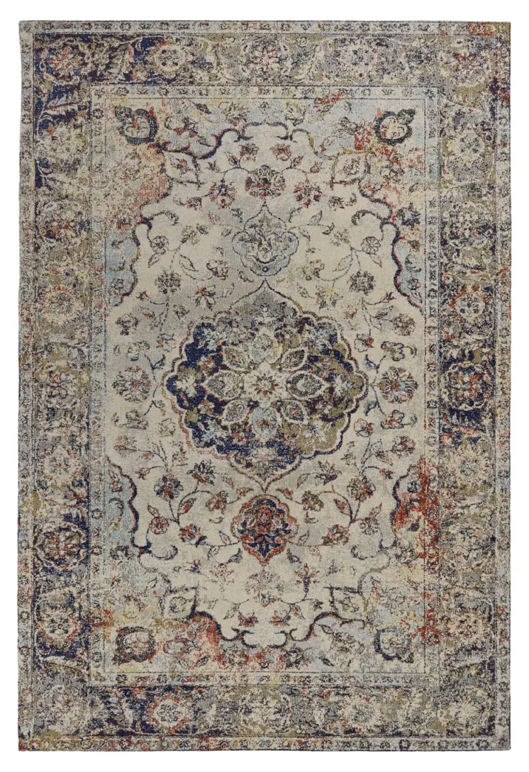 5' X 8' Ivory Floral Medallion Area Rug