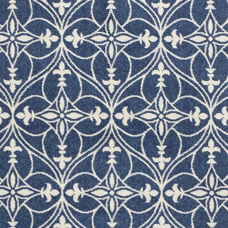 7' X 9' Denim Blue And Ivory Trellis Area Rug