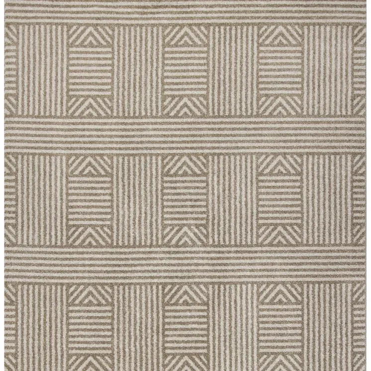 7' X 9' Beige And Ivory Geometric Indoor Outdoor Area Rug