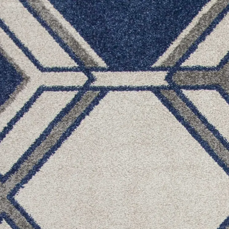 7' X 10' Ivory and Blue Geometric Indoor Outdoor Area Rug