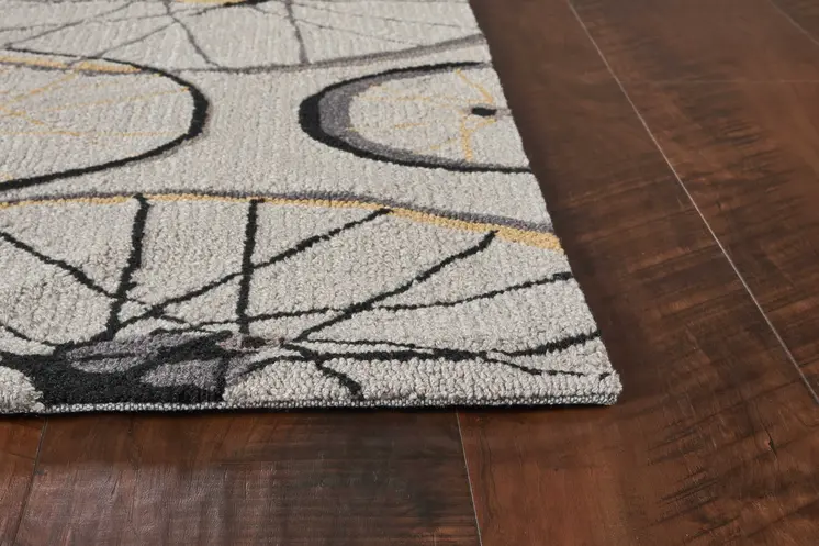 5' X 8' Gray Black And Yellow Abstract Geometric Hand Hooked Area Rug