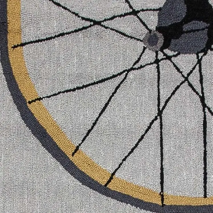 5' X 8' Gray Black And Yellow Abstract Geometric Hand Hooked Area Rug
