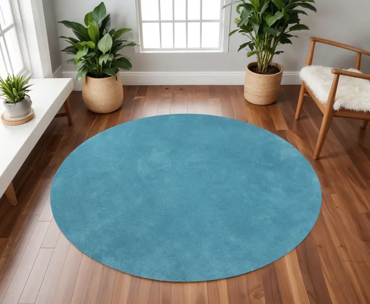 6' Highlighter Blue Round Indoor Shag Rug