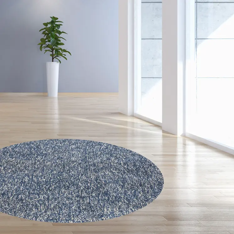 6' Indigo And Ivory Hand Woven Round Rug