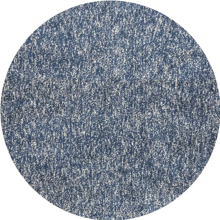 6' Indigo And Ivory Hand Woven Round Rug