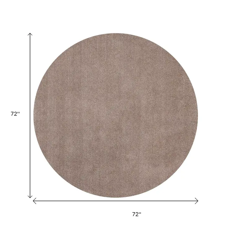 6' Beige Shag Hand Woven Round Rug