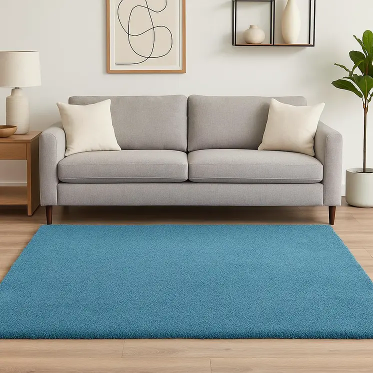 5' X 7' Blue Shag Hand Woven Area Rug