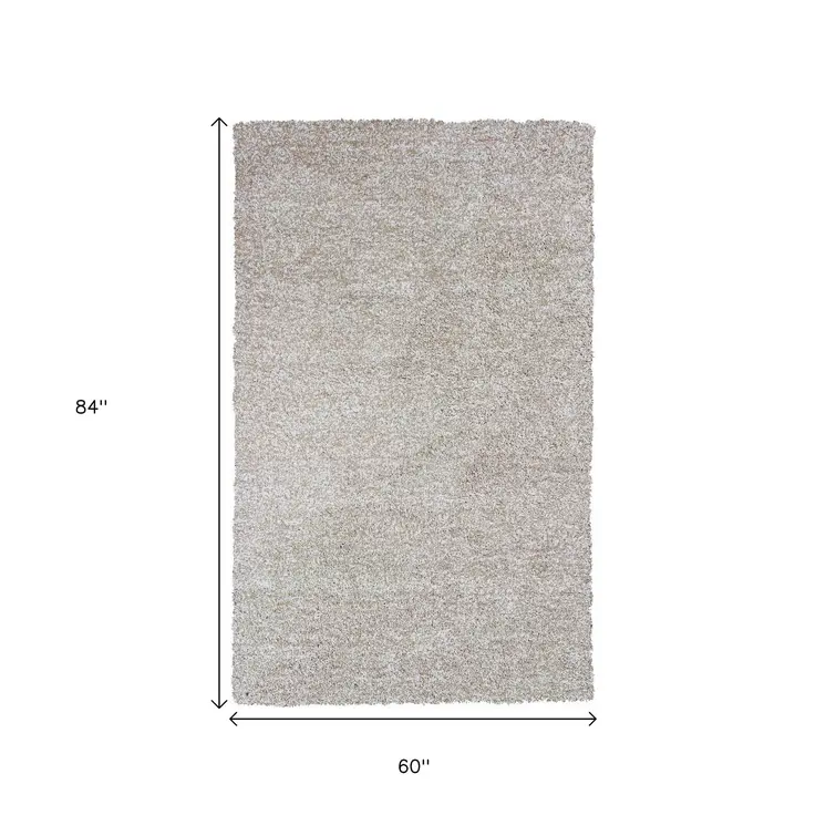 5' X 7' Ivory Shag Hand Woven Area Rug