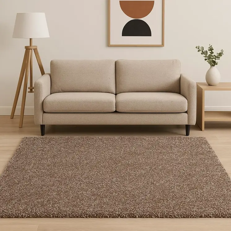 5' X 7' Beige Shag Hand Woven Area Rug