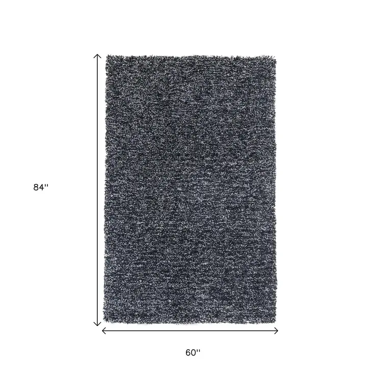 5' X 7' Black Shag Hand Woven Area Rug
