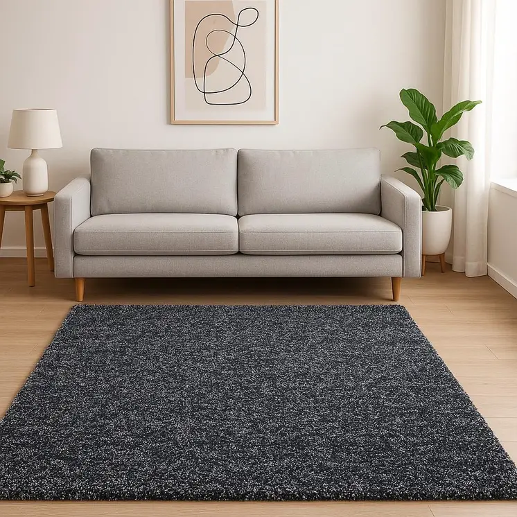 5' X 7' Black Shag Hand Woven Area Rug